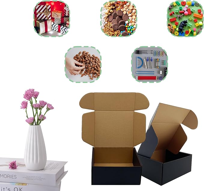 24 Pack 7x6x3 inch Black Shipping Boxes ，Cardboard Packaging Boxes for Mailing Shipping Corrugated Cardboard Boxes for Packaging Small Business Craft Flat Shipping Boxes Empty Gifts Giving Products