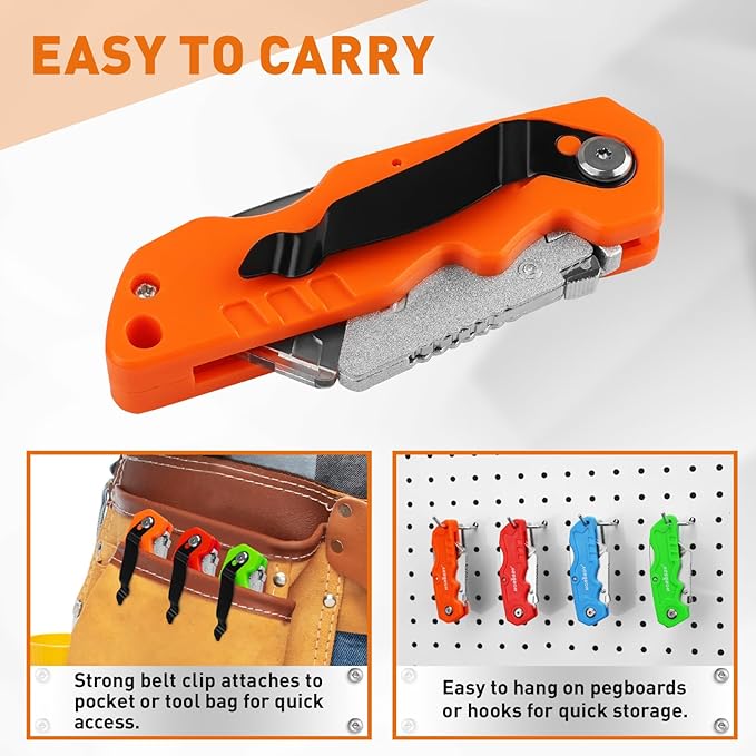 HORUSDY 20-Pack Folding Utility Knife Set, Heavy-Duty Box Cutters with 100 Extra Razor Blades, Quick-Change Foldable Knives for Drywall, Carpet, Boxes, Color-Coded Handles for Jobsite & Home Use