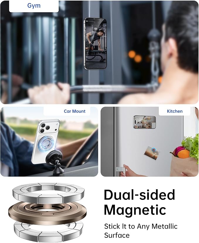 SYNCWIRE Magnetic Phone Ring Holder, for MagSafe Phone Grip Stand Kickstand | 360° Rotation, Double-Sided Magnet, Cell Phone Grip Finger Holder, for iPhone 17 16 15 14 13 12 Pro Max, MagSafe Accessories