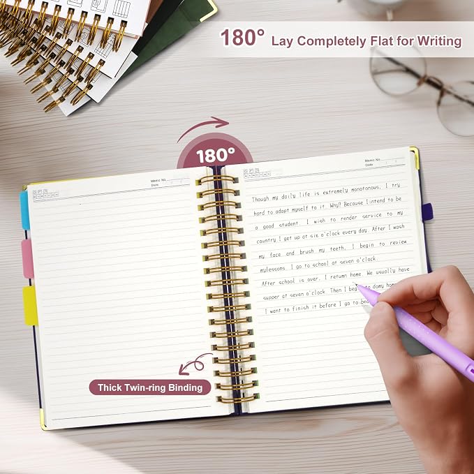 Hardcover Spiral Notebook Journal with Removable Dividers Tabs | 320 Pages, 5 Subject Notebooks College Ruled, 8"x10" Large B5 Leather for Work & School, Lined Journal for Women