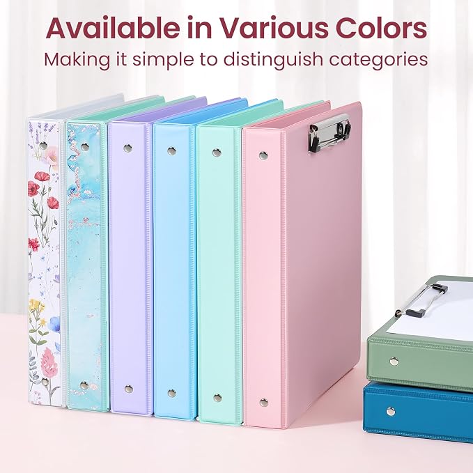 Sooez 3 Ring Binder Clipboard with Storage & 5-Tab Dividers, 1 Inch | Premium Clip Board 11 x 8.5 & Pen Holder, Pocket Dividers, Clear File Folder, Cute Binder Organizer, School Office Supplies