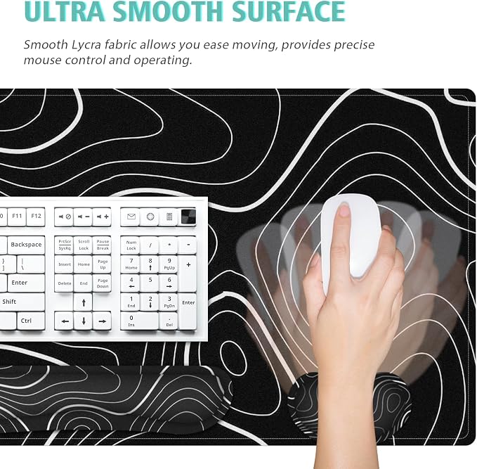 4 in 1 Large Mouse Pad,Keyboard Wrist Rest Set,Desk Mat with Stitched Edges Thicken Desk Pad,Wrist Support for Keyboard and Mouse,Desk Mat for Home Office Game(Black Marble)