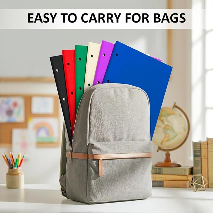 2 Pocket Folders with 3 Hole Punch, 6 Pack, Fit 3 Ring Binder, 10 Labels | Heavy Duty Paper Folders with Pockets, Aesthetic Colored File Folders, for Office Business School, for Letter Size Paper