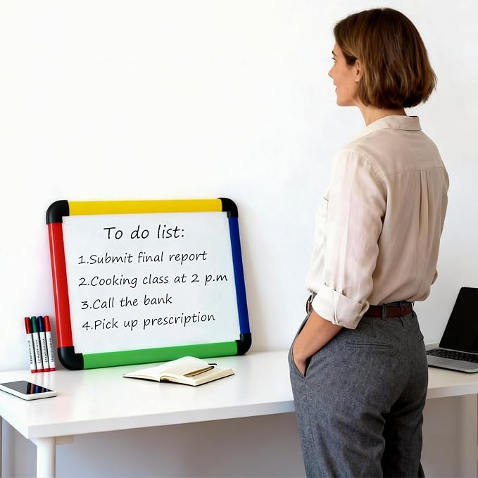 VIZ-PRO Small Dry Erase Whiteboard, Colored Frame, 16" x 12" | Portable Mini White Board for School Office Home, Easy to Write and Erase