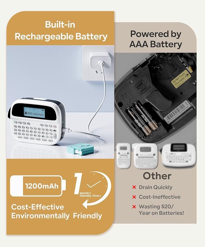 Label Maker Machine with Tapes, Rechargeable Backlight Label Maker 12mm | Freezer Waterproof-Labels, Bluetooth Labeler Machine with 4 Tapes, VolenGo M950 Label Printer for Home/Office/School Supplies