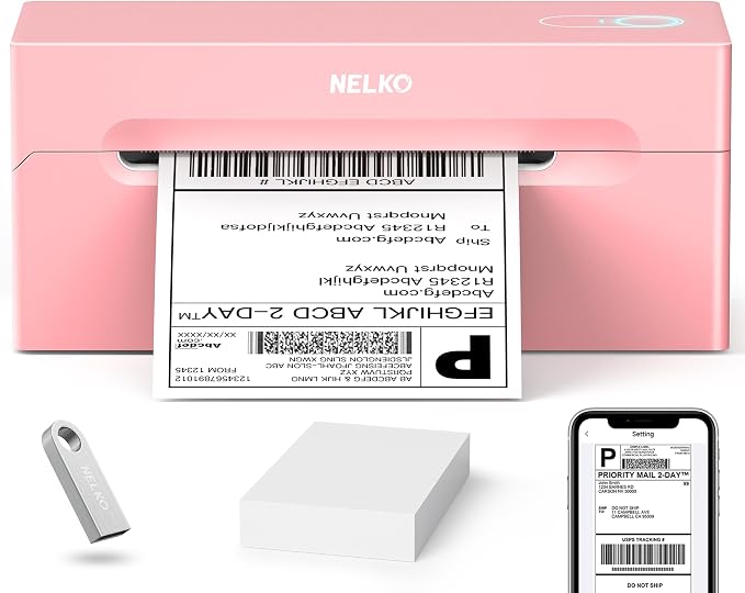 Nelko Bluetooth Thermal Shipping Label Printer, 4x6 Thermal Label Printer | Quick Setup, Fast Speed, Crisp Print Quality, Compatible with iPhone, Android, Windows&Mac, Work with Amazon Shopify Etsy UPS