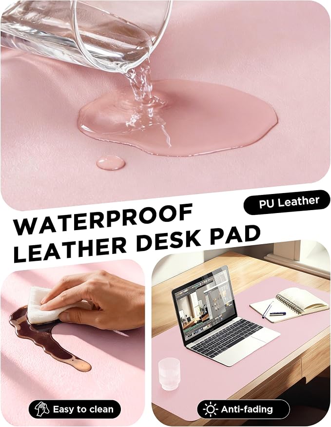 YSAGi 47.2" x 17" Large PU Leather Desk Mat for Keyboard and Mouse - Waterproof Non-Slip Desk Pad Protector for Office, Home, Writing Desk, Pink