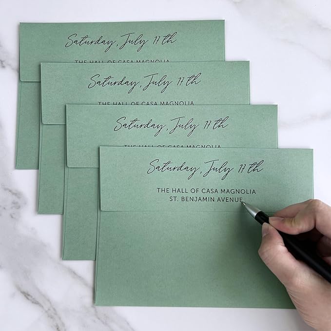 Winlyn 100 Pcs Sage Green A7 Invitation Envelopes 5 1/4 x 7 1/4 Square Flap Envelopes Self Seal 73lb for Wedding Shower Birthday Graduation Mailing Invitation Announcement 5 x 7 Greeting Cards Photos