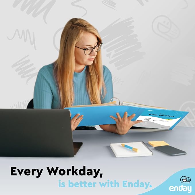 Enday 1/2 Inch Binder, Blue 3 Ring Binder, 0.5 Inch Heavy Duty Three Ring Binder, 100 Sheets Capacity - for Home School and Office