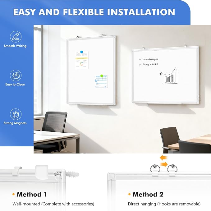 Double-Sided White Board Dry Erase Magnetic Whiteboard Wall 36x24, White | Smooth Write & Clean, Durable 11-Layer, Aluminum Frame, Easy Wall Mount & Hanging, Full Kit for Home, Office, School