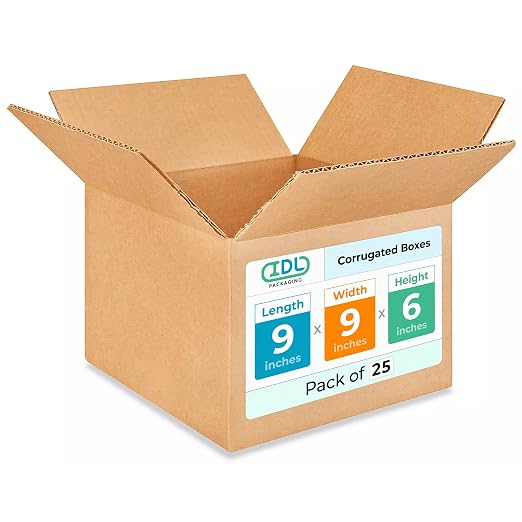 Small Moving & Shipping Boxes 9"L x 9"W x 6"H (25-Pack) - Extra Strength 200 lb vs Regular - Corrugated Boxes for Packaging - Moving Box for USPS, FEDEX - Heavy Duty Shipping Box by IDL Packaging | Extra Strength 200 lb vs Regular - Corrugated Boxes fo...