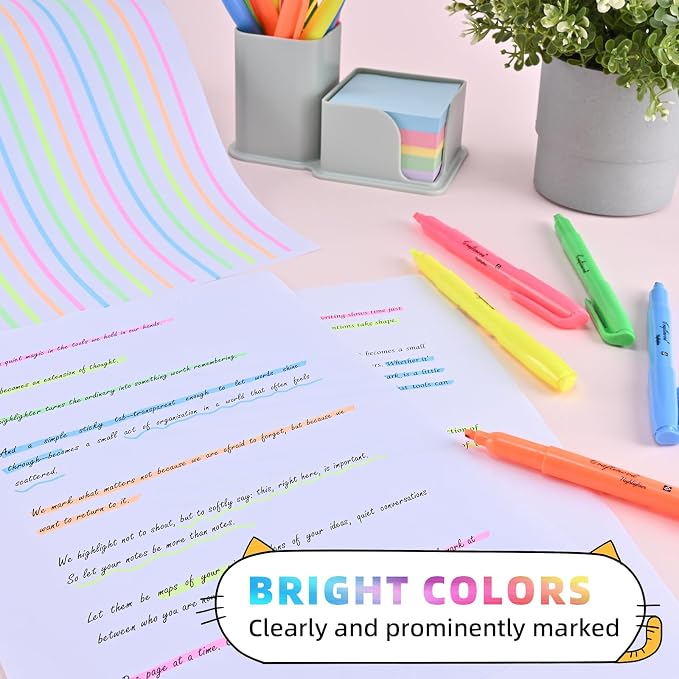 Assorted Colors Fluorescent Highlighters, 15 Count, with 120 Pcs Sticky Index Tabs, Chisel Tip Colored Highlighter Bulk, Quick Drying, Perfect for Students Adults Classroom, School, Office