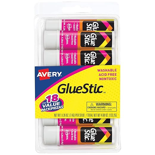 Avery Glue Stic Value Pack, White, Washable, 0.26 oz., 18 Permanent Glue Sticks (98089)