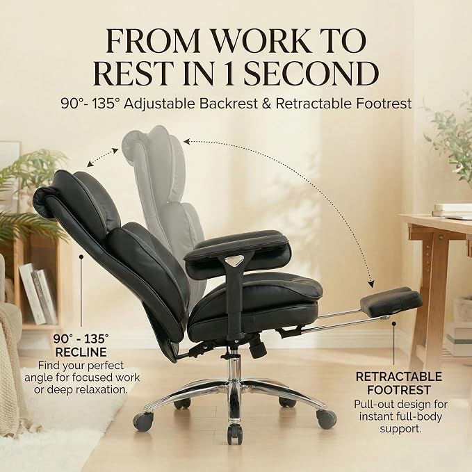 Efomao Big & Tall Desk Chair, Wide Executive Office Chair with Footrest Black