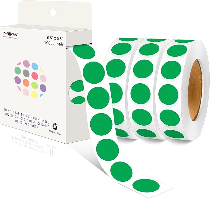PARLAIM 1/2 Inch Round Permanent Adhesive Color-Code Dot Stickers,4000 Stickers Rolls dots Label Dispenser Box Green Circle Stickers Labels (Green)