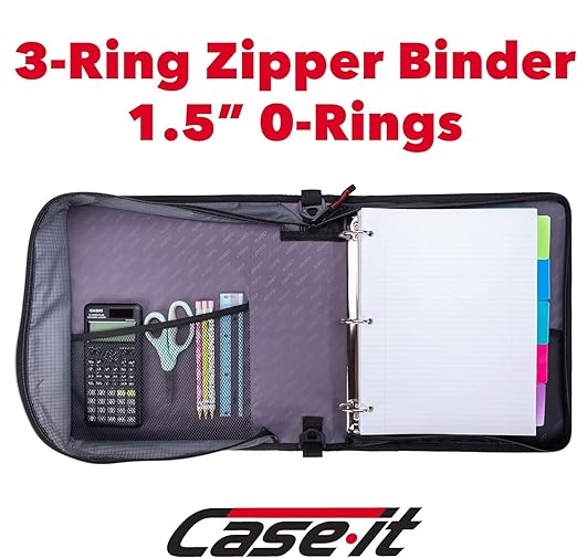 Case-it The Universal 2.0 Zipper Binder -1.5 Inch D-Ring - Removable Padded Pocket Holds Up to 13" Laptop/Tablet - Multiple Pockets - 350 Page Capacity - Comes with Shoulder Strap - Fire Red LT-207