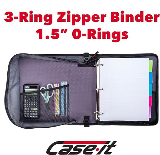 Case-it The Universal 2.0 Zipper Binder -1.5 Inch D-Ring - Removable Padded Pocket Holds Up to 13" Laptop/Tablet - Multiple Pockets - 350 Page Capacity - Comes with Shoulder Strap - Fire Red LT-207