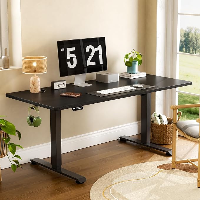 Veken 63" x 28" Super Large Standing Desk, Conference Room Tables, Black | Height Adjustable Electric Computer Desk, Sit to Stand Up, Modern Workstation for Home Office, Writing, Gaming Study