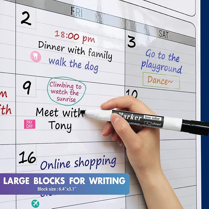 Large Calendar whiteboard for wall, Dry Erase 3 Month Calendar 46 x 63In | Big Quarterly Erasable Three Monthly White Board, Huge 90 Day Multi Months Calendars, Jumbo Laminated Planner For Office