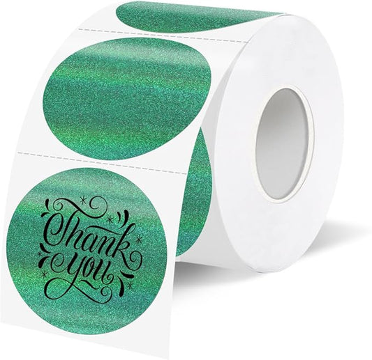 1.5 Inch Thermal Labels,Holographic Circle Direct Thermal Stickers,for Address Design DIY Logo Business(300 pcs/Green dots)