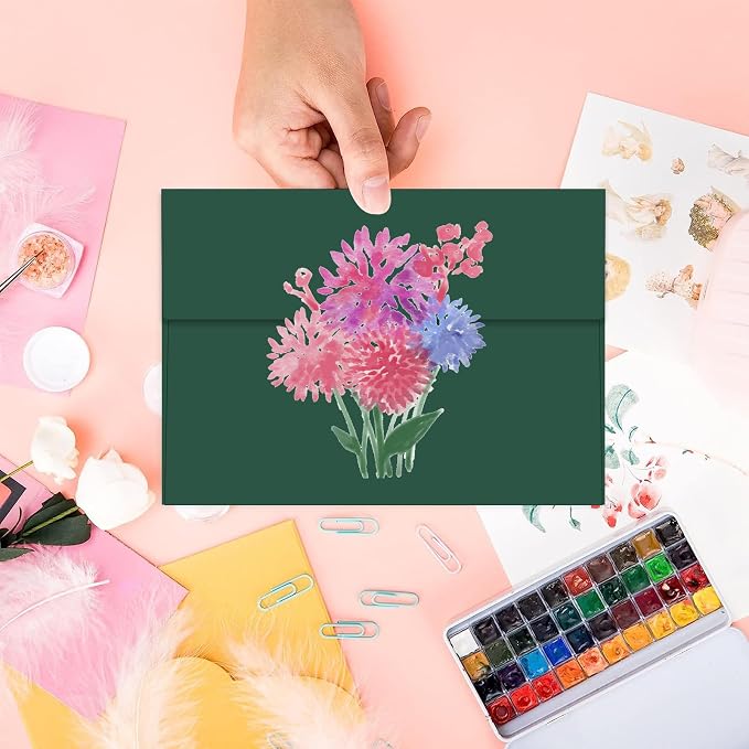 100 Packs Green 5x7 Envelopes, A7 Envelopes for Card Invitation | 120gsm envelopes, 5.25x7.25 inch fits 5x7 cards, peel & press, for weddings/cards/baby shower/photos/graduation/postcards