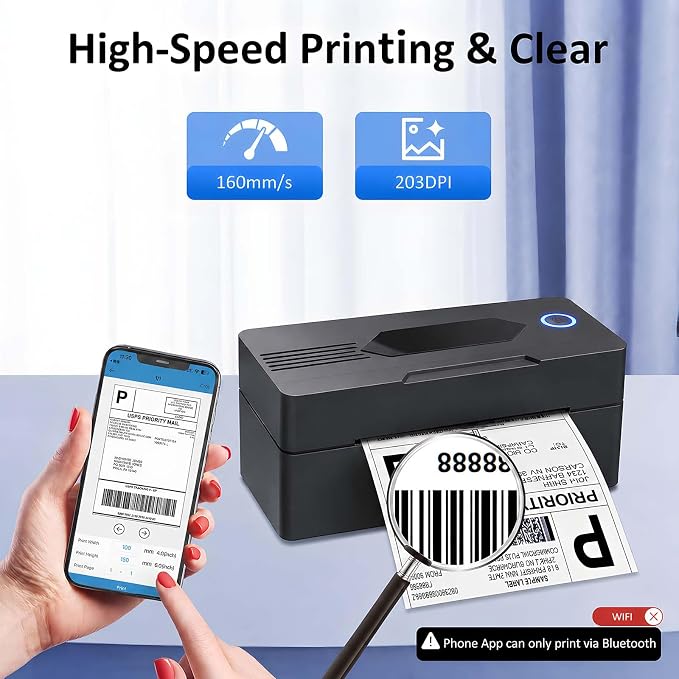 Mvgges Shipping Label Printer,Bluetooth 4x6 Thermal Label Printer for Small Business Office or Home, Compatible with Android, iOS, Windows and Mac, Widely Used for Amazon,USPS,Etsy,Inky Black