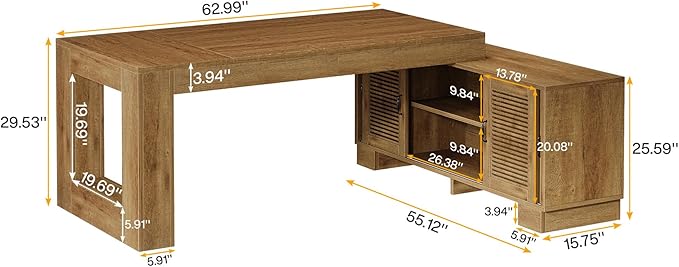 Tribesigns L Shaped Executive Desk with Storage Cabinets and 2-Tier Shelf, 78-Inch Simple Modern Business Furniture Large Computer Writing Table Workstation for Home Office, Dark Brown