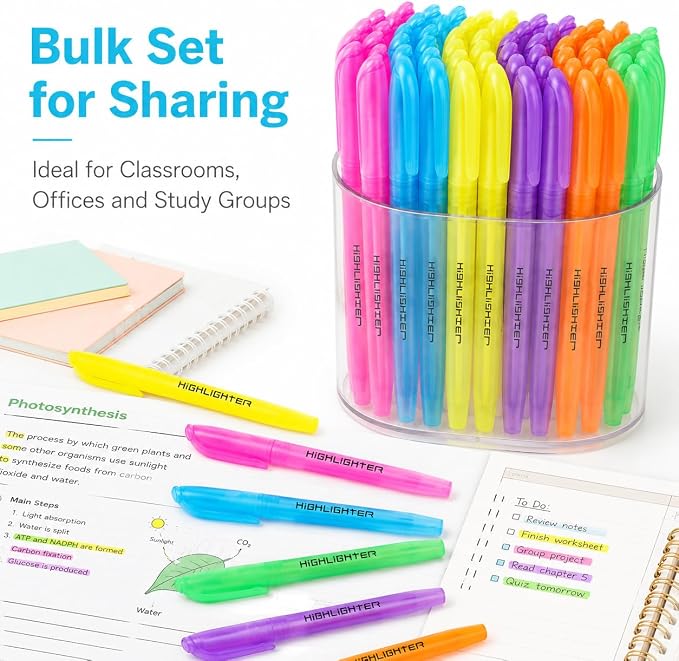 Highlighters Assorted Colors, 24 Pack Bulk Highlighters | with Chisel Tip, Colored Highlighter Markers for Teacher Supplies, Office and Notes, Back to School, Classroom Must Have