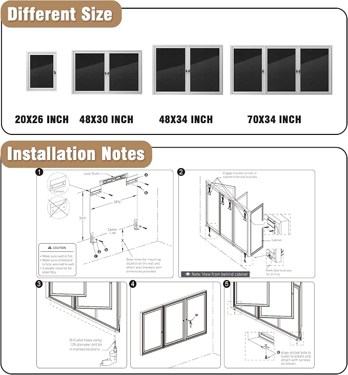 Mifuro 70"x34" Enclosed Bulletin Board, Outdoor Lockable Weather-Resistant Aluminum Cork Noticeboard for School & Office, Silver Frame w/Black Flet