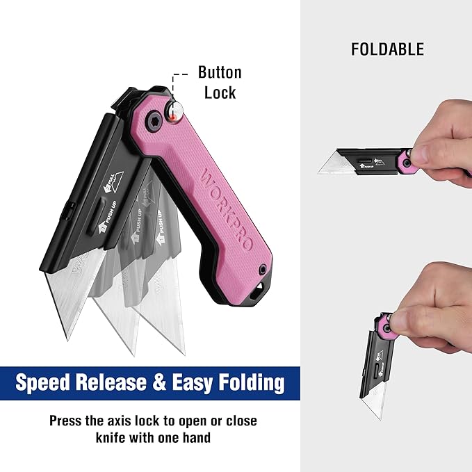WORKPRO EDC Folding Utility Knife, Mini Box Cutter with Quick Open Axis Lock, Quick Change Blade Razor Knife, Foldable Small Pocket Knife with Belt Clip