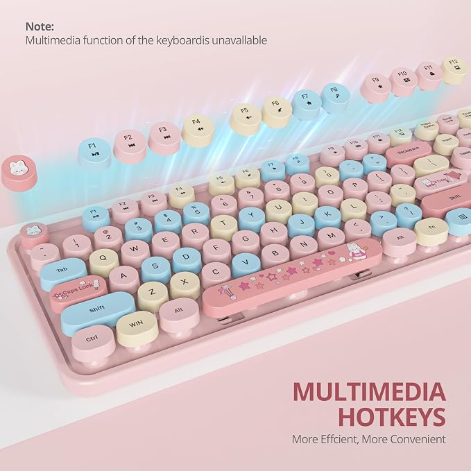 Wireless Keyboard Mouse,104 Keys Retro Typewriter Pink | 1600DPI Full Size With Number Pad & Mouse,Compatible With All Windows,Ideal For Computer, PC, Notebook, Laptop