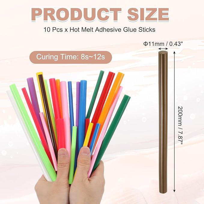 PATIKIL Hot Glue Sticks for Glue Gun, 10 Pcs Colored Hot Melt Adhesive Glue Sticks Bulk for DIY Projects Craft Art Decoration Home Repairs, Coffee (7.9" x 0.43")