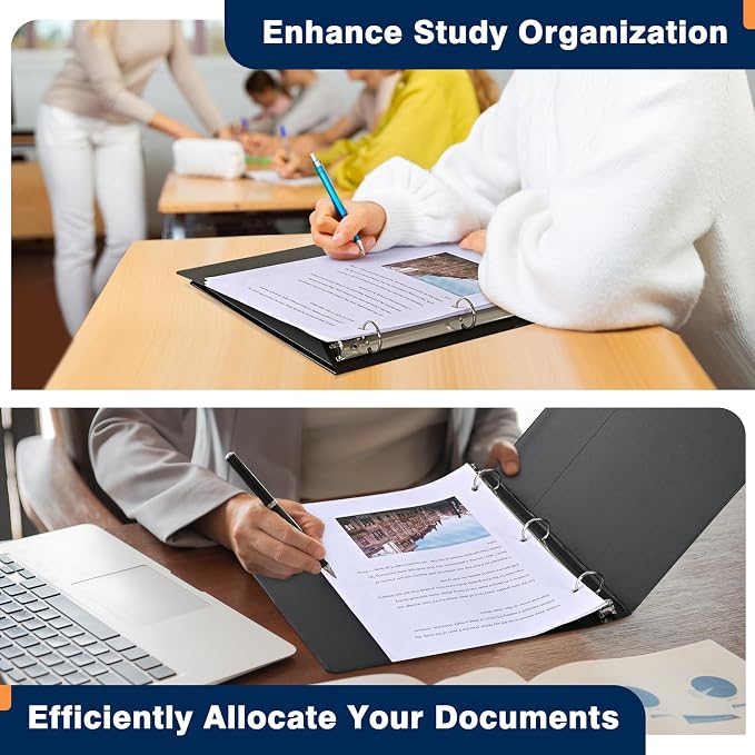 SUIN 1-inch 3 Ring Binder with Durable -Premium 1'' Binders with 3 Roung Ring, Large 200 Sheet Capacity, Fit 8.5" x 11" US Letter Size Paper (1'' -Black 12 Packs)