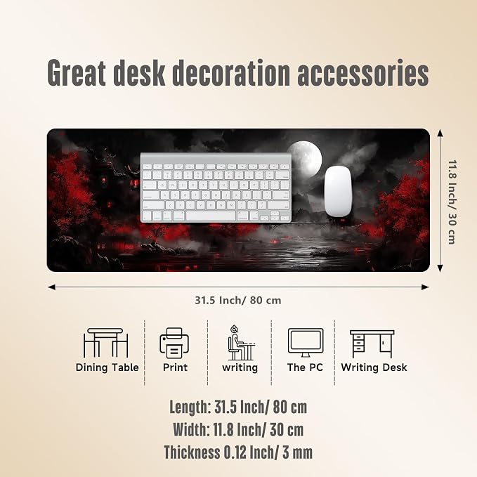 Extended Gaming Mouse Pad, Large Mouse Mat 3 mm Nature Rubber Base Mousepad with Stitched Edges, Non-Slip Desk Mat for Office Home Great Gift 31.5x11.8 Inch (Dark Canyon 4)