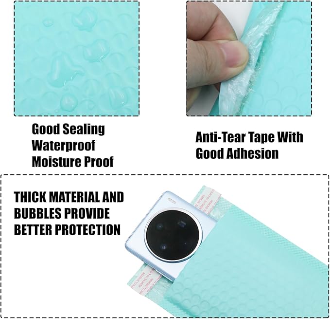 5x7 Inch Self Seal Adhesive Poly Bubble Mailers 10 Pcs Robin's Egg Blue Waterproof Shipping Bags for Mailing Packaging