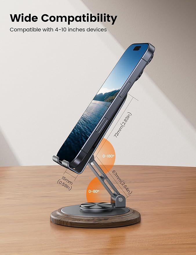 Lamicall Grey Phone Holder, Desk Accessories - Easter Basket Stuffers for Teens, Boys, Girls, Adults & Men Simulated Wood Grain Cell Phone Holder, Office Decor for Women, 4-10” Phones, iPad mini