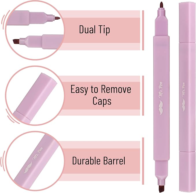 Mr. Pen- Dual Tip Aesthetic Highlighters, 12 pcs, Chisel & Fine Tip | Cute Highlighters Assorted Colors for Journaling, Highlighting, Underlining, Fast Dry, Back to School Supplies