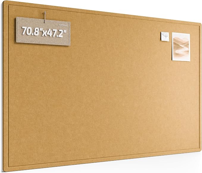 Fluxynara 70.8" x 47.2" Large Bulletin Board, Mustard Yellow | Cork Board Alternative with 48 Removable Adhesive Tabs, Foldable Felt Pin Board for Home, Office, Classroom & Dorm
