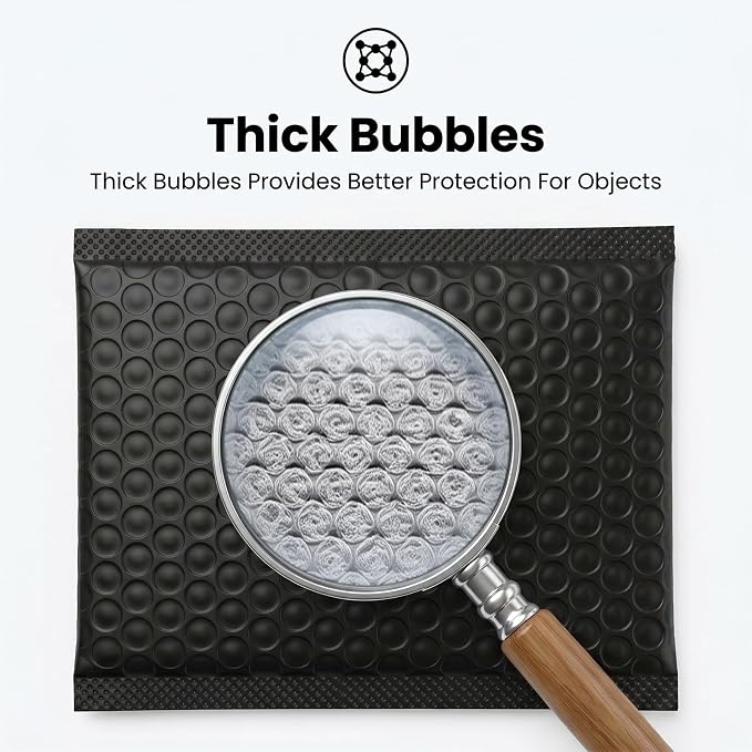 100 Pack Poly Bubble Mailers 5.5x6.3 Inch Small Padded Envelopes Self-Sealing Shipping Bags, Black Matte Film with PE Lining for Secure Transit