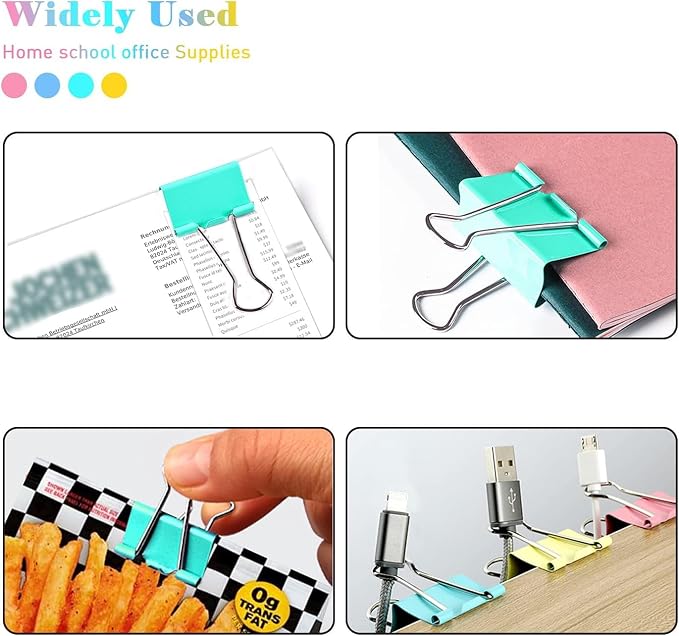 Binder Clips, 48 Pack, 1 Inch, Standard 25mm, Colorful, Hollowed Smile Design, Metal Fold Clamp, Capacity 0.47 Inch, Paper Clips, Office Clips, School & Home Use