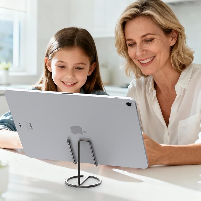 Metal Cell Phone Stand for Desk, Cute One-Piece Phone Holder, Stable Desktop Display Dock for iPhone, iPad, Samsung, Tablets & All Mobile Phones, Gray