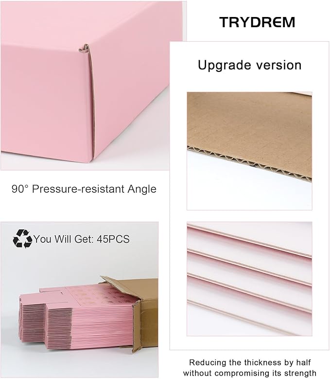 9x6x2 Inch Pink Shipping Boxes 45 Pack, Small Cardboard Boxes for Packaging Small Business
