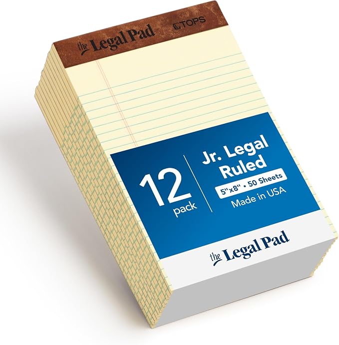 Tops 5 x 8 Legal Pads,The Legal Pad Brand,Narrow Ruled,Yellow Paper,50 Sheets Per Writing Pad,Made in the USA (7501),12 Count (Pack of 12)