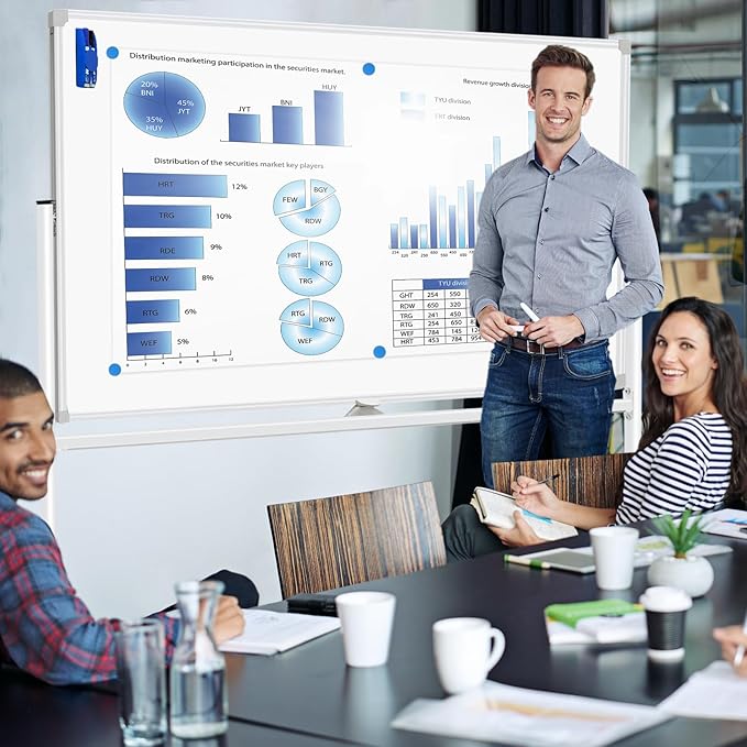 Magnetic Dry Erase White Board with Stands 60 x 40 Inch, Double-Sided 5' x 3' Large Rolling Whiteboard on Wheels Mobile Whiteboard Portable Stand Up White Board for Office, School, Home