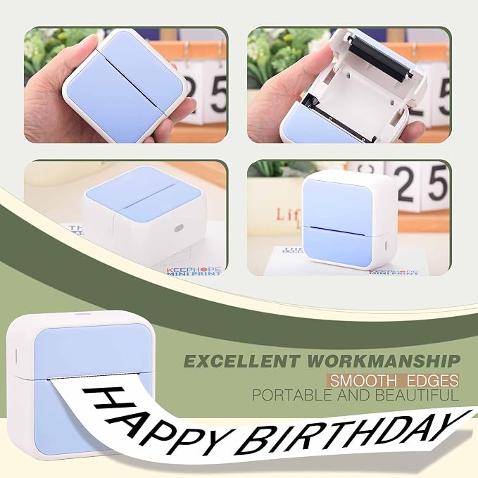 KEEPHOPE Label Maker Machine with 6 Waterproof Tapes, Thermal Label Maker, Portable Mini Bluetooth Label Printer with Clear Tape for Home, School, Office Organization Blue