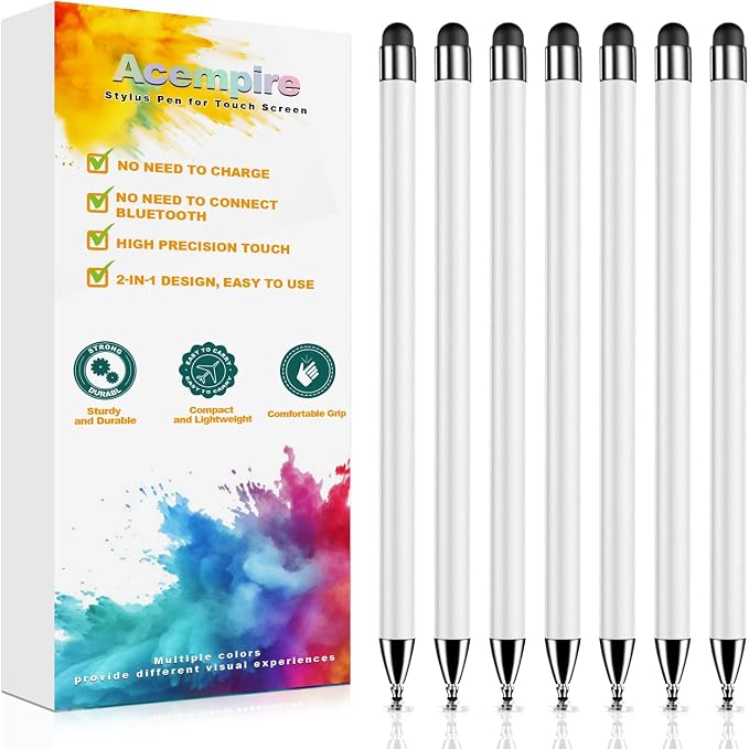 Stylus (7 Pcs), 2-in-1 Stylus Pen for Touch Screen, High Precision and Sensitivity, Suitable for iPad/iPhone/Samsung/Android Smartphone and Tablets, Compatible with All Touch Screen -White