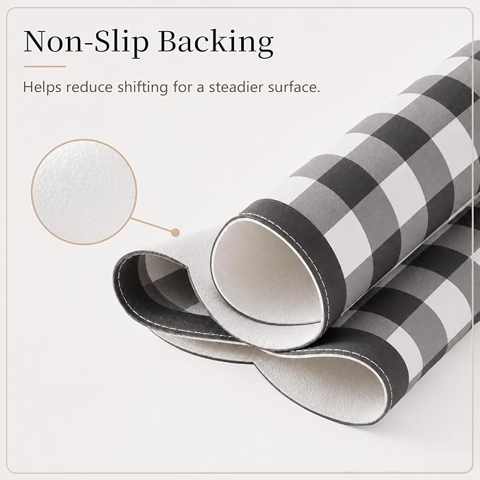 Ohocut Scalloped Gingham Checkered Desk Pad，Black：31.5" x 15.7" | Large, Premium Faux Leather, Anti-slip Bottom, Water Repellent, Easy to Clean, Aesthetic Trendy Design