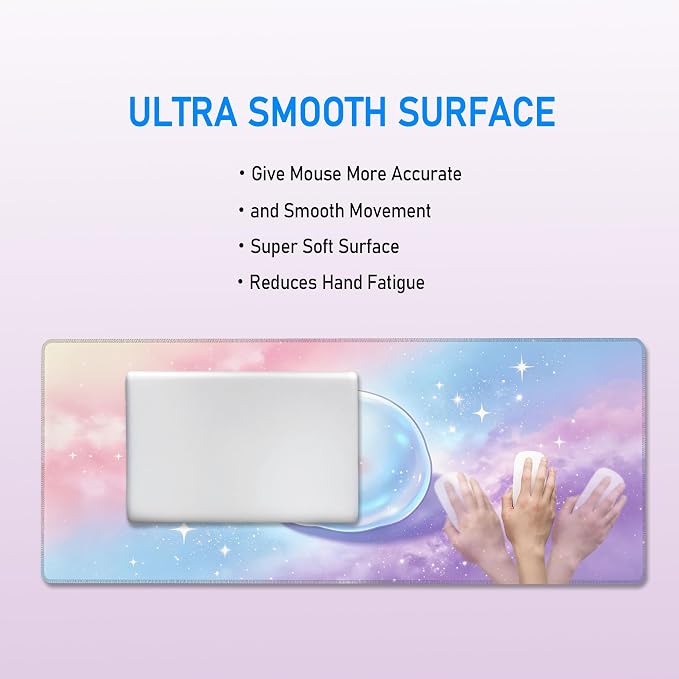 Pastel Multicolor Gradient Desk Mat,Star Cloud Mouse Pad,31.5x12 in | Pink Blue Purple Large Cute Dreamy Bubble Slime Gaming Mousepad,Kawaii Girly Desk Decor Keyboard Mat for Women,80x30cm