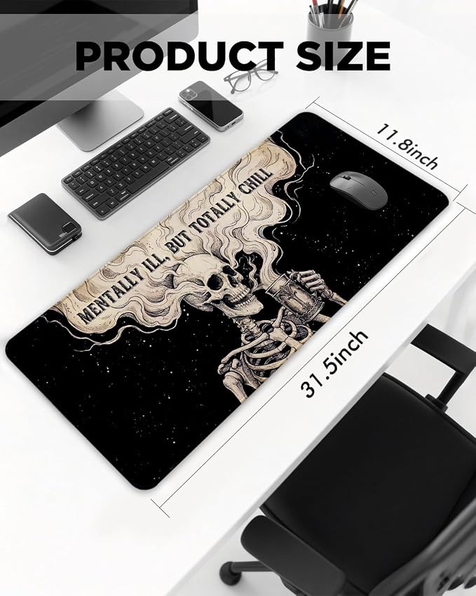 Mouse Pad, Desk Mat, 31.5x11.8in Large Mousepad, Skeleton | Desk Pad with Stitched Edge & Rubber Non-Slip Bottom, Gaming Mouse Pad, Extended Mousepad for Home, Office