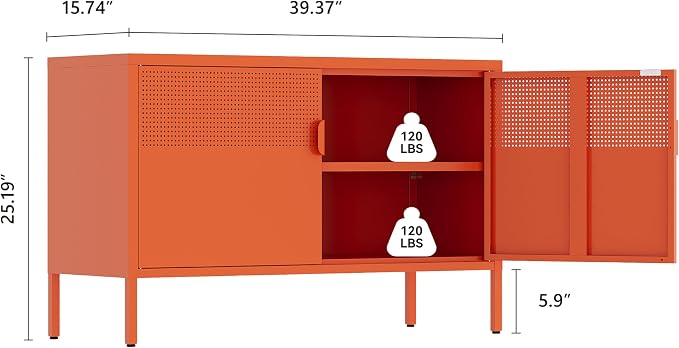 Metal Storage Cabinet,2 Door TV Stand, Metal Mesh Accent Cabinet | Magnetic Door Closure,Low Storage Cabinets with Doors and Shelf for Home,Office,Living Room